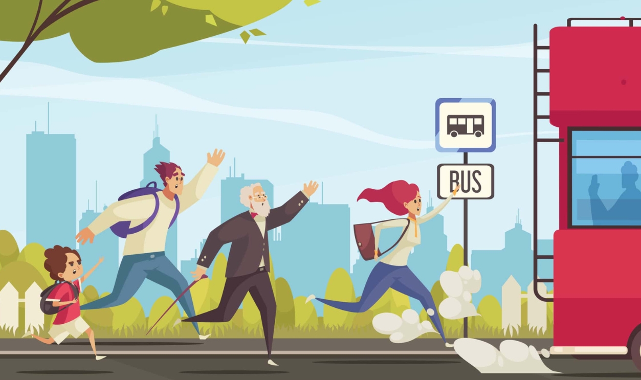 Running People Lagging Behind Bus