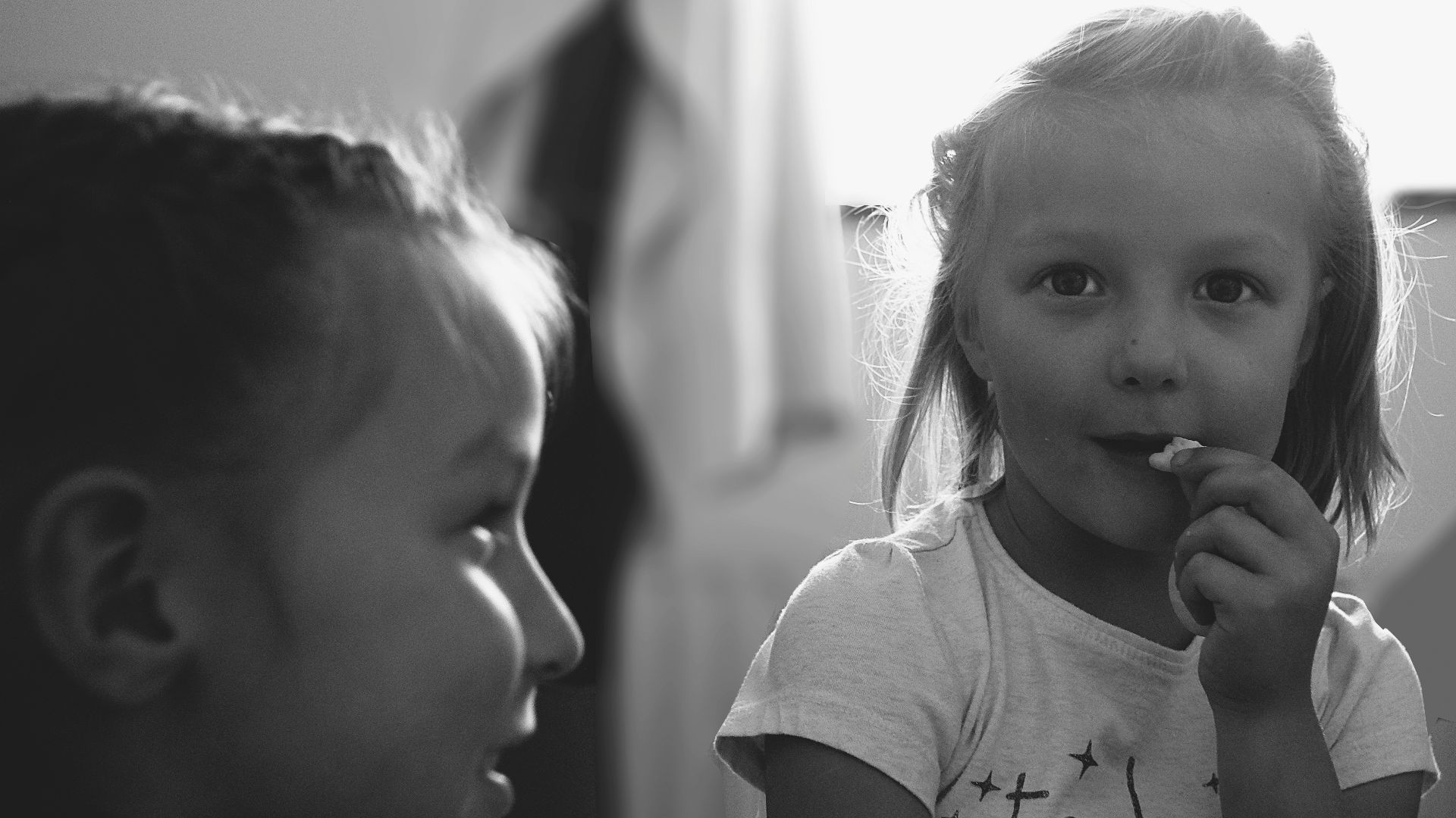 girl in white crew neck t-shirt