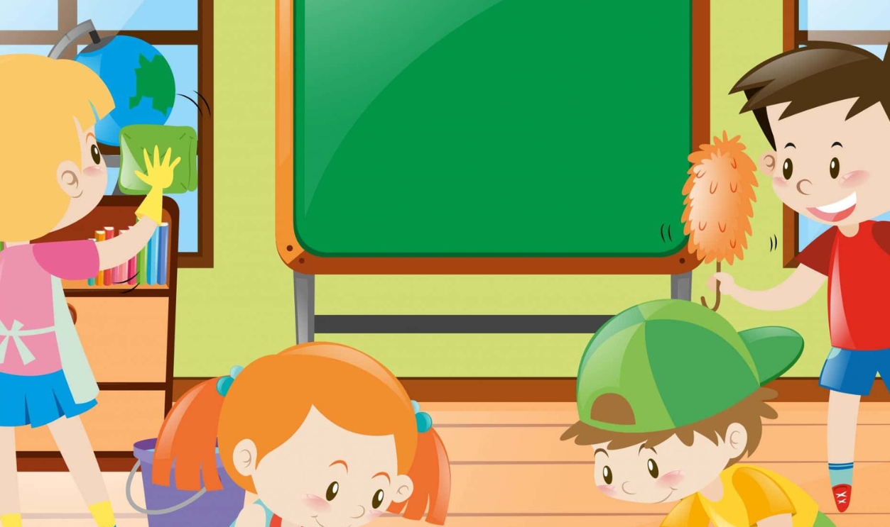 Students Cleaning Classroom Together, Shutterstock, 503928202