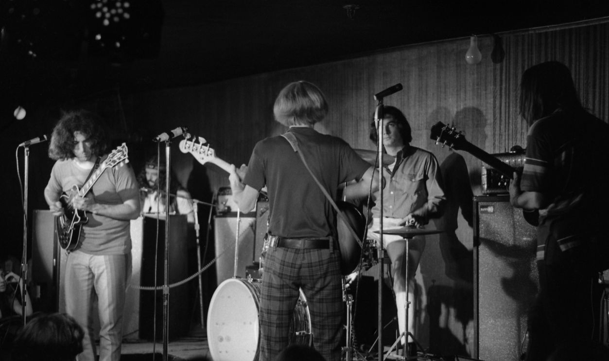 The Grateful Dead (L-R Jerry Garcia, Ron 'Pigpen' McKernan, Phil Lesh, Bill Kreutzmann, and Bob Weir) perform at the Cafe Au Go Go on June 8, 1967 in New York City, New York. 