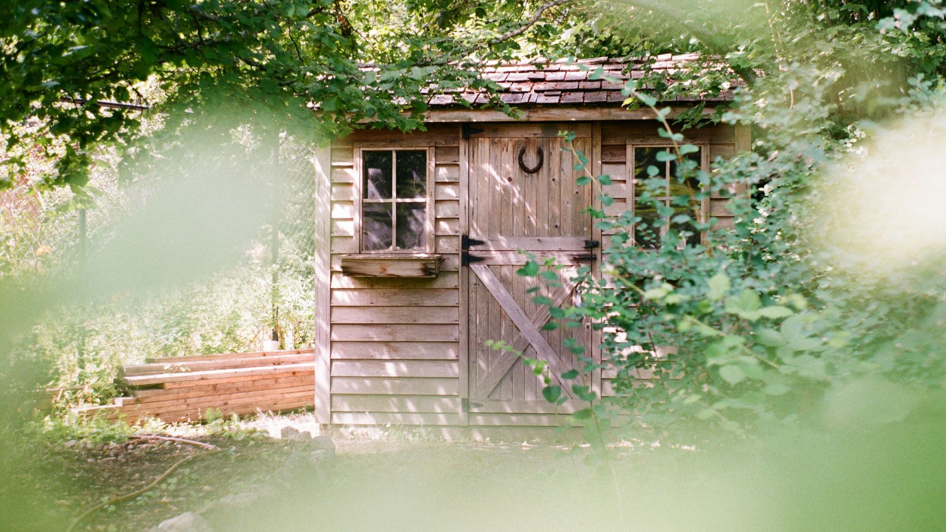 focus photography of brown wooden shed