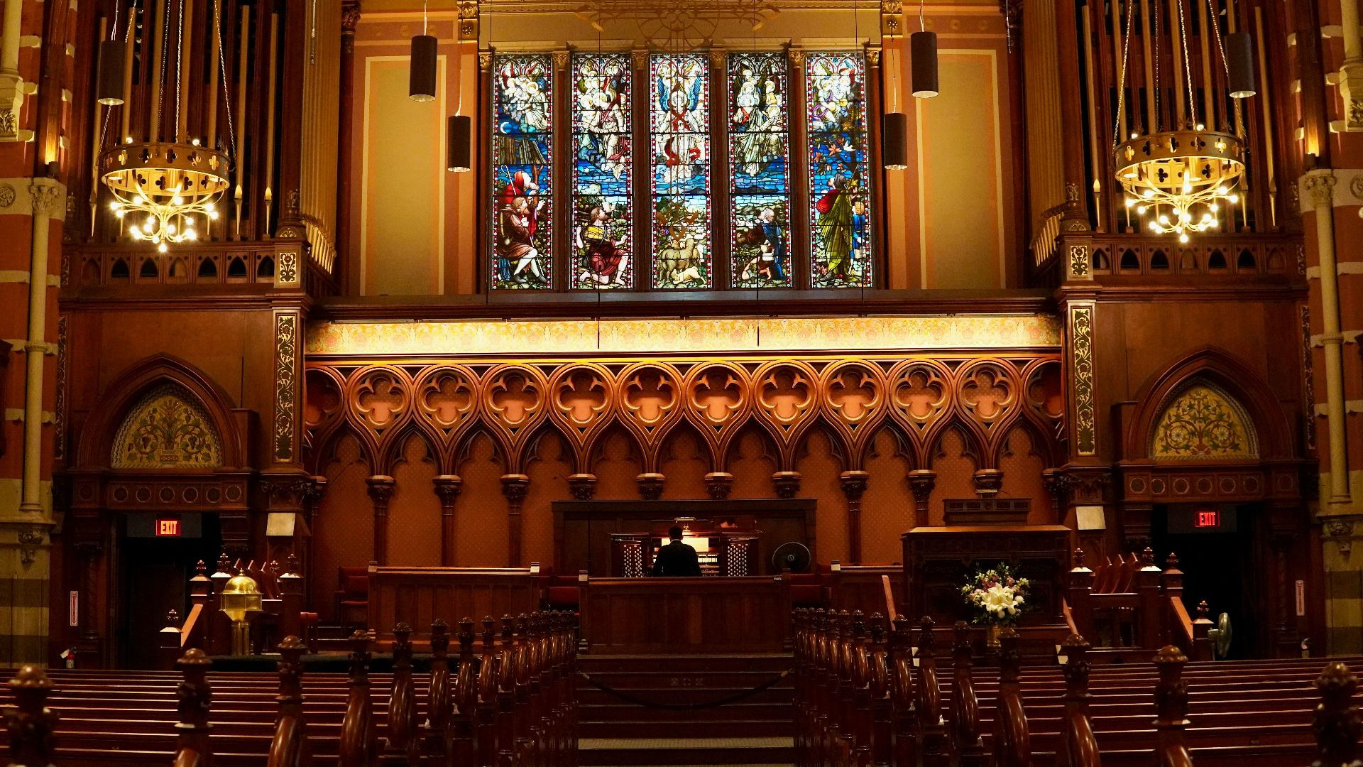 a large church with stained glass windows