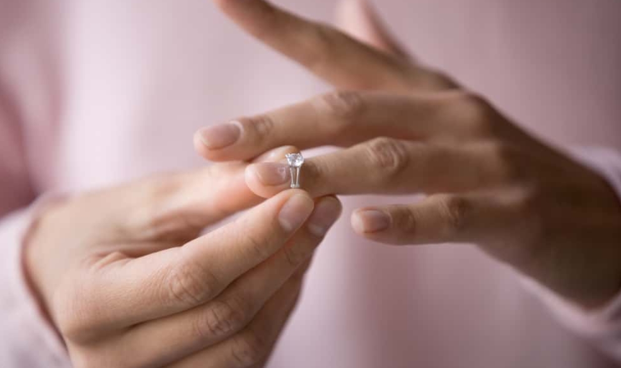 Decisive Woman Take Off Wedding Ring, Shutterstock, 1437249053