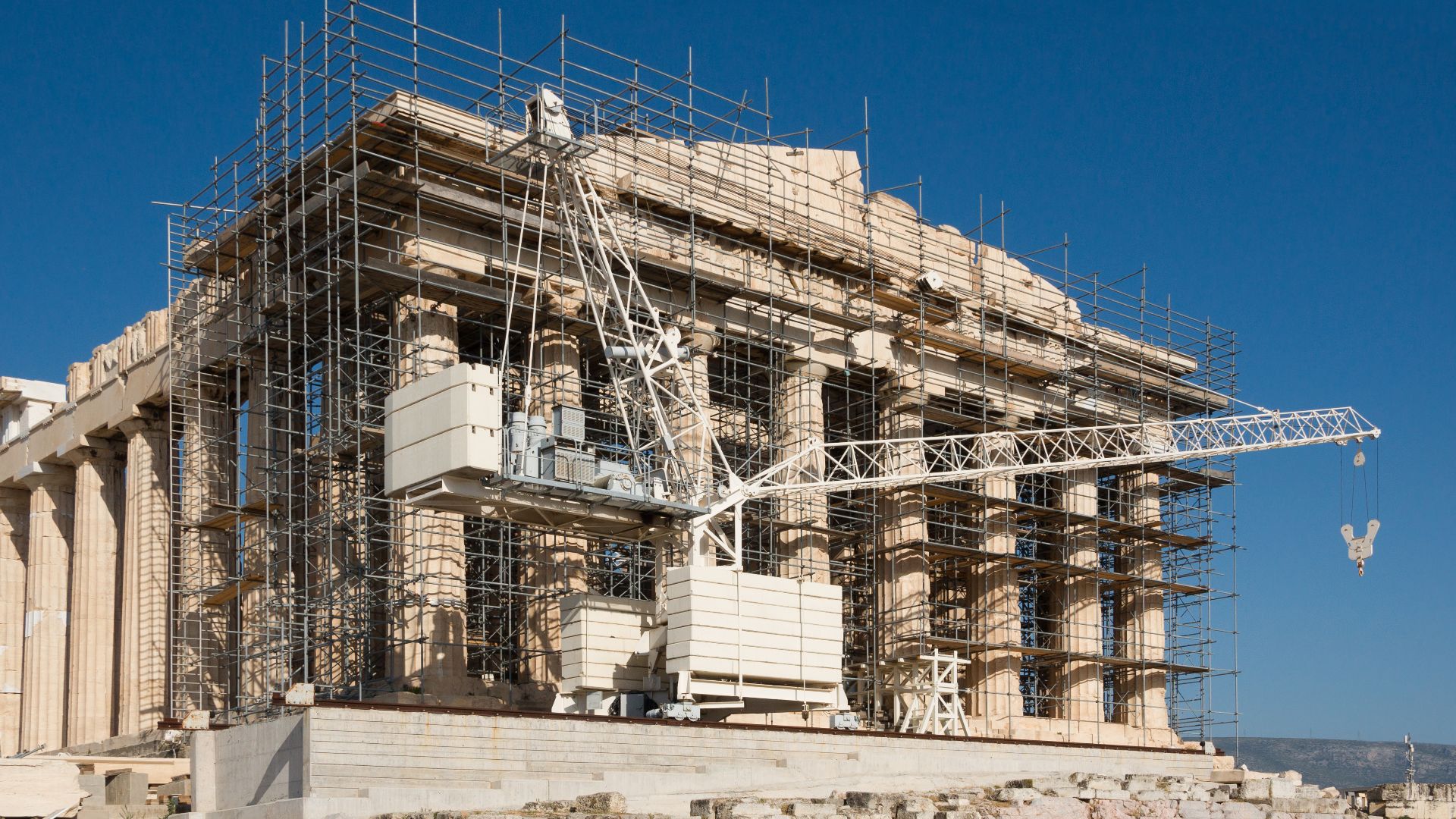 File:Restoration work Parthenon facade Acropolis Athens Greece.jpg