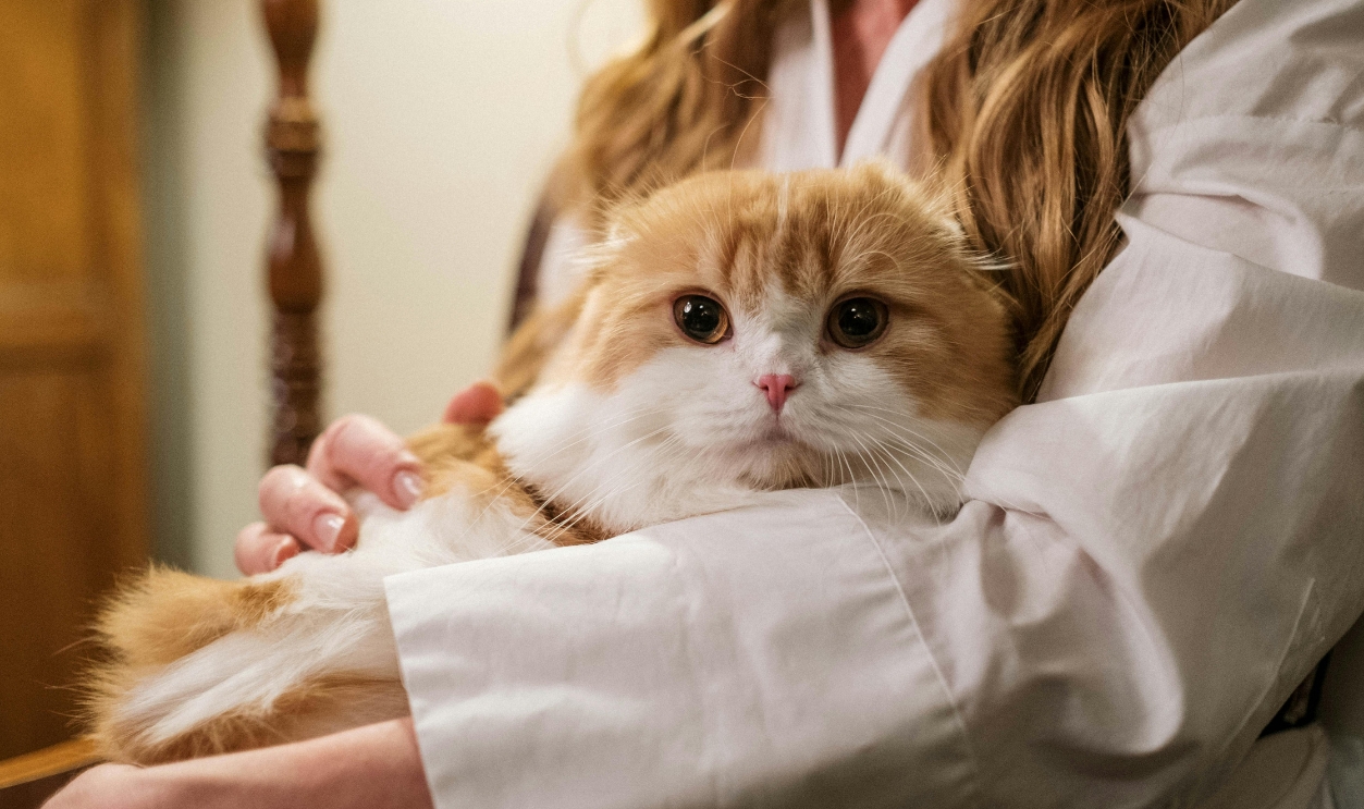Woman Holding Her Orange And White Cat