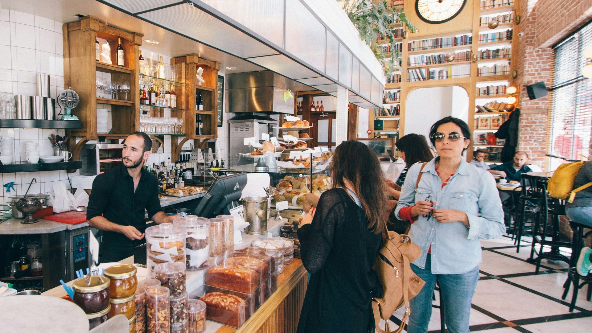 woman standing on food counter
