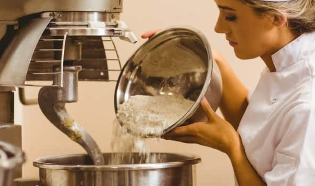 Baker Pouring Flour Into Large Mixer, Shutterstock, 245557990