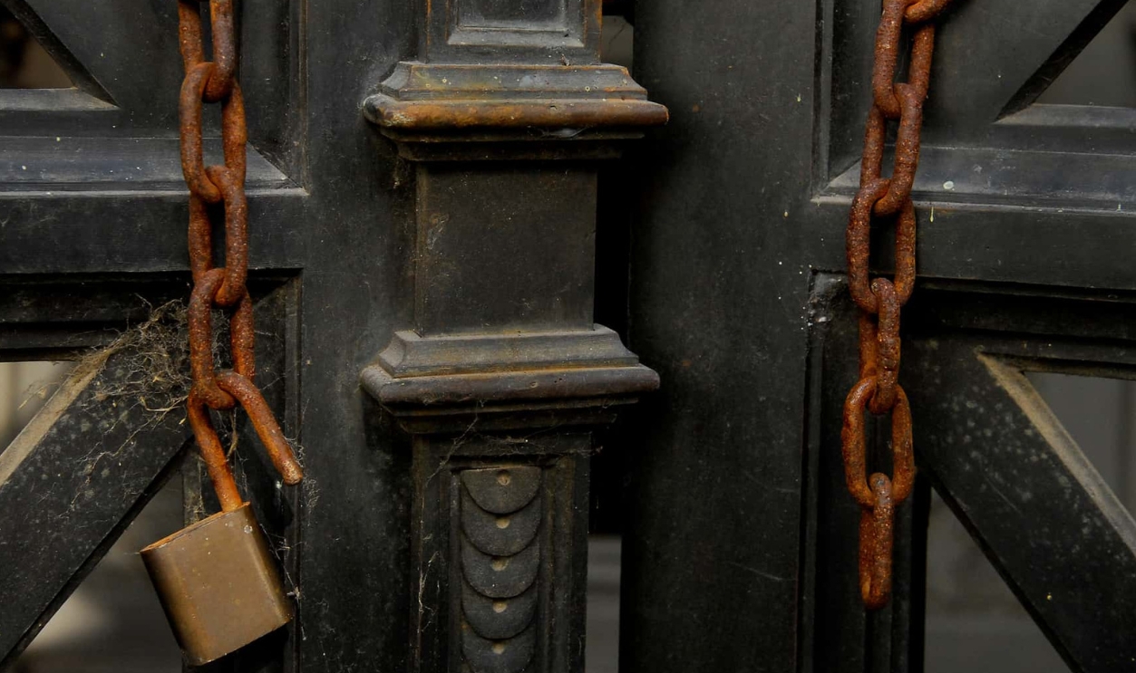 An Old Door With Chain And Padlock, Shutterstock, 1088644730