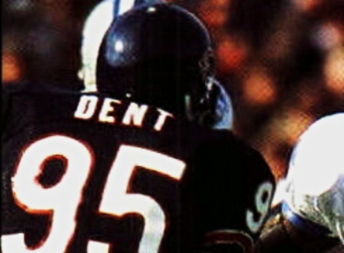 Chicago Bears defensive end Richard Dent pictured in a defensive play against the Detroit Lions