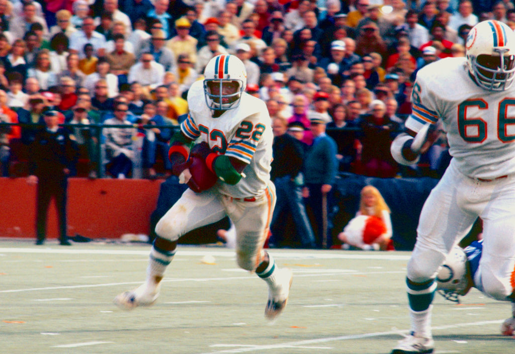 Mercury Morris, running back for the Miami Dolphins, during an NFL football game
