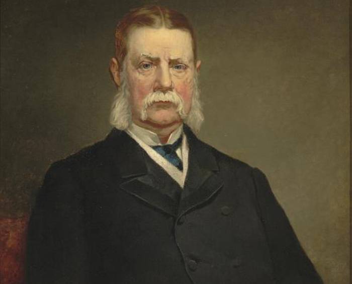 Portrait of John Jacob Astor III, New York City businessman. Astor is shown with a black coat and blue tie