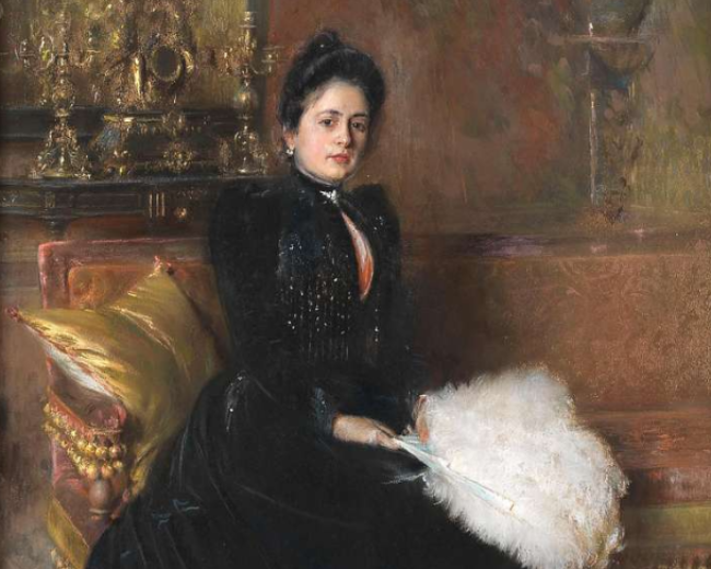 Gaetano Esposito Portrait of a Woman with an Ostrich Feather Fan 1899