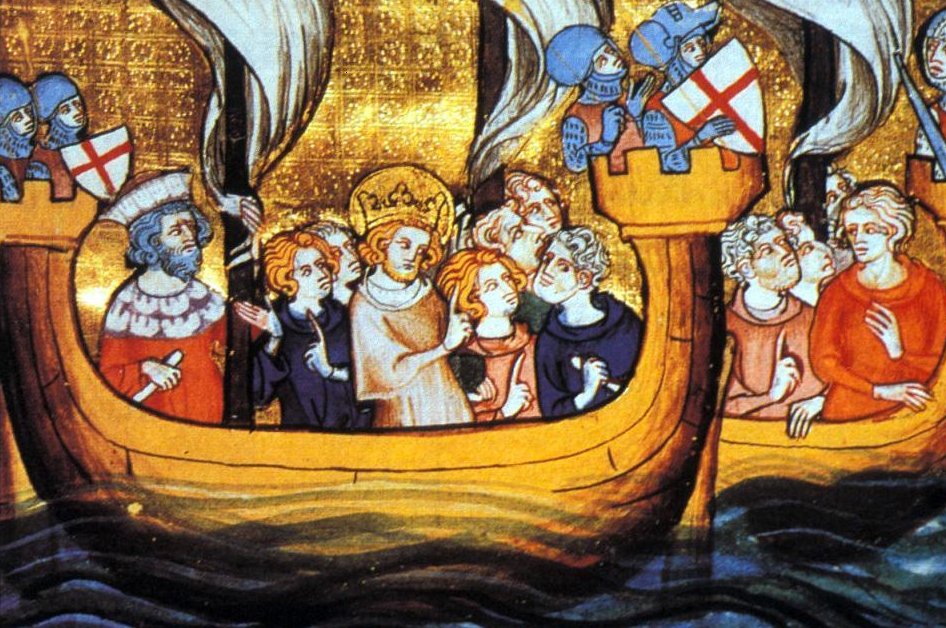 Louis IX on a ship departing from Aigues-Mortes