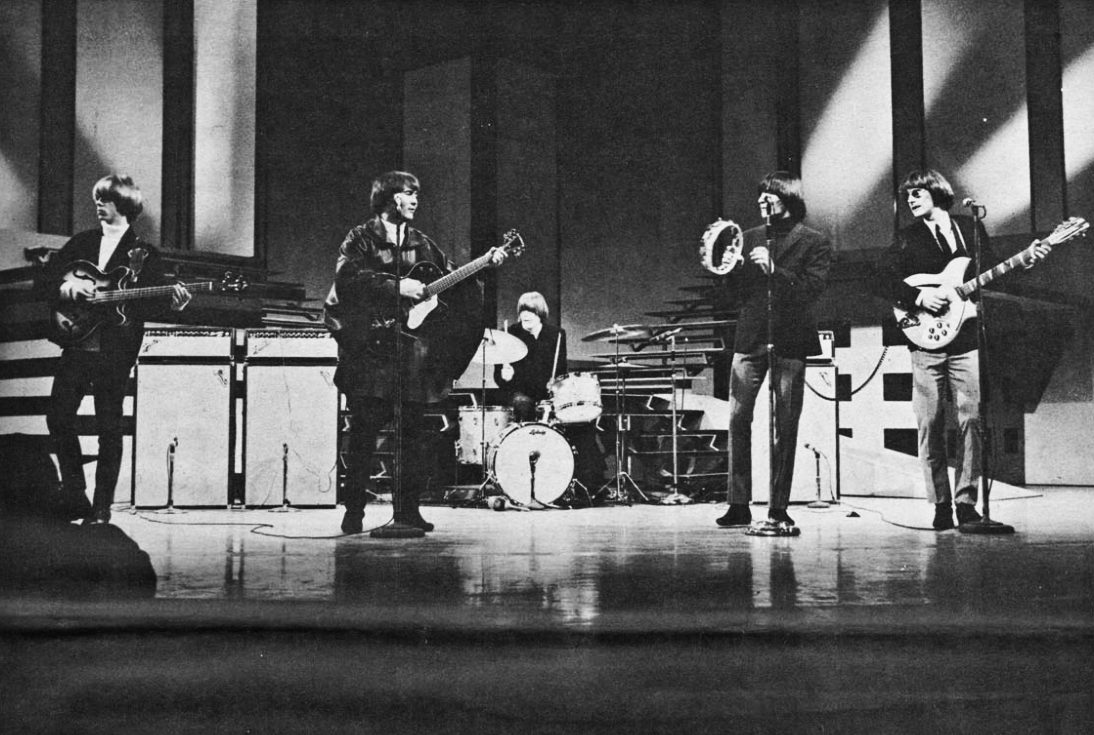 American folk rock group The Byrds perform live on stage