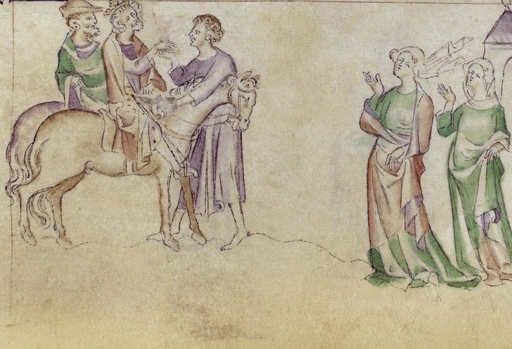 Detail of a bas-de-page scene of Edward, king and martyr