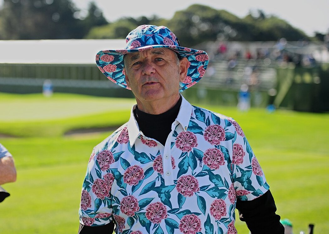 Bill Murray wearing shirt and hat with flowers