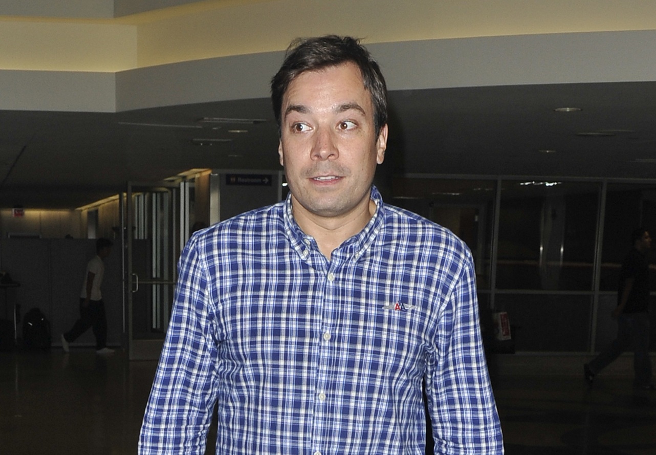 Comedian Jimmy Fallon is seen at LAX . August 18th 2010 in Los Angeles, California