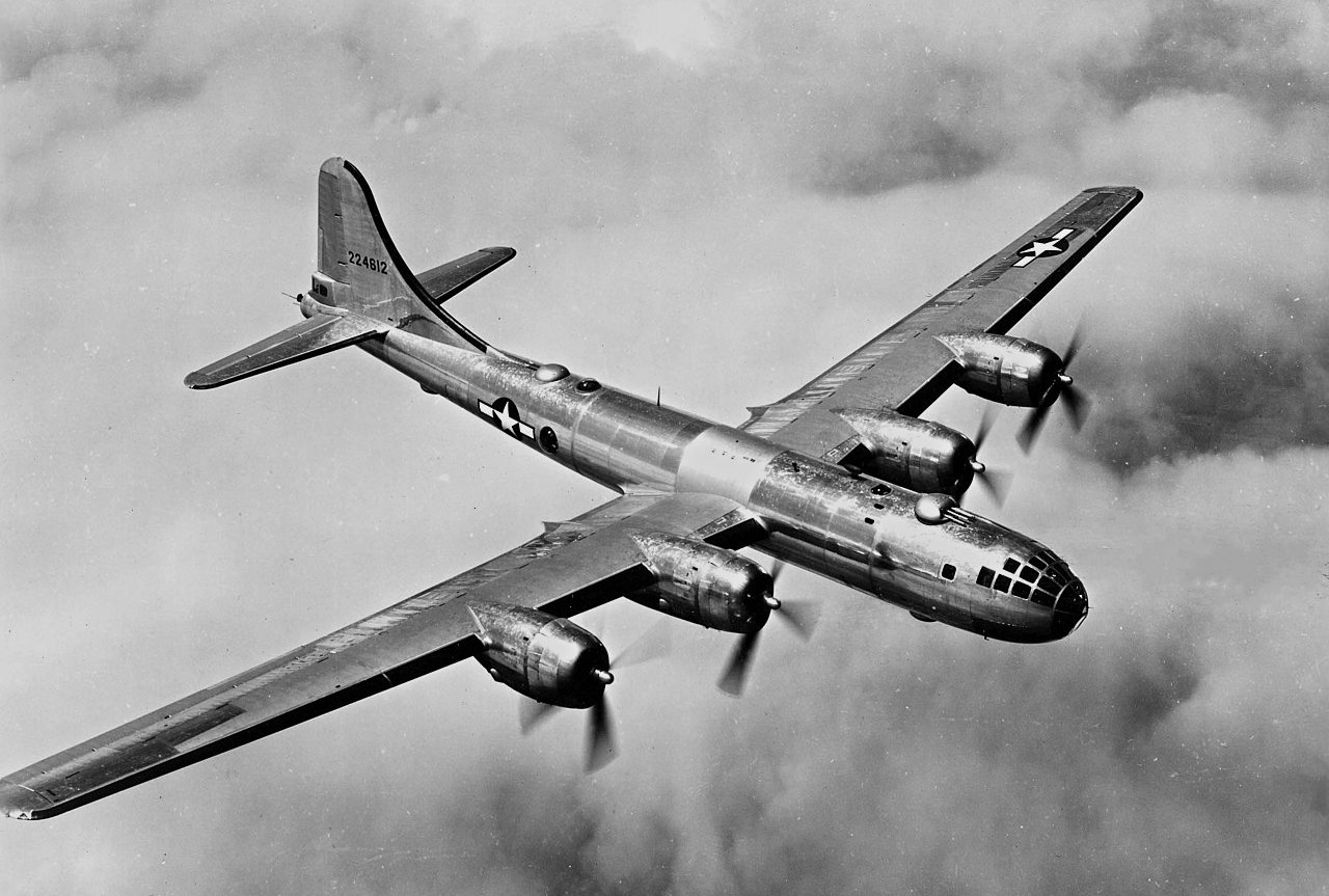 A Boeing B-29 Superfortress flying in high altitude