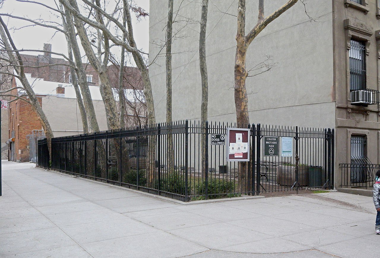 Looking northwest from 5th Avenue at Collyer brothers Park