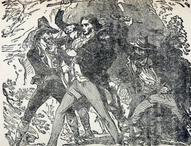 Frank James combat with three Mexicans