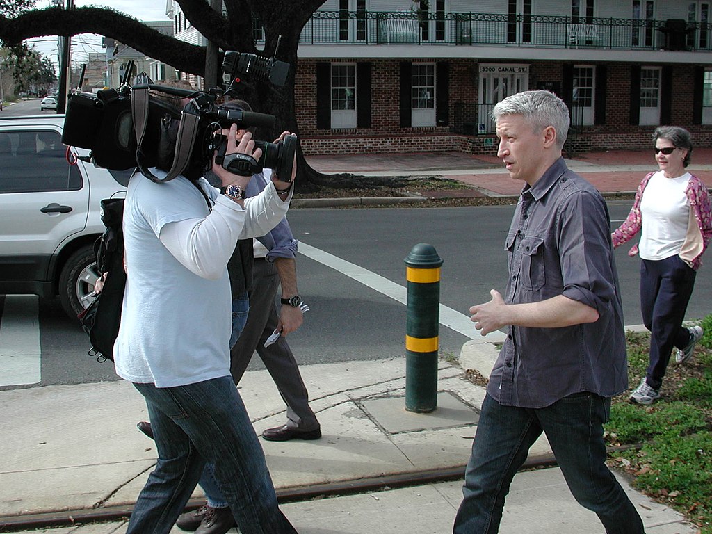 Anderson Cooper reporting on a protest in New Orleans following Hurricane Katrina - 2007