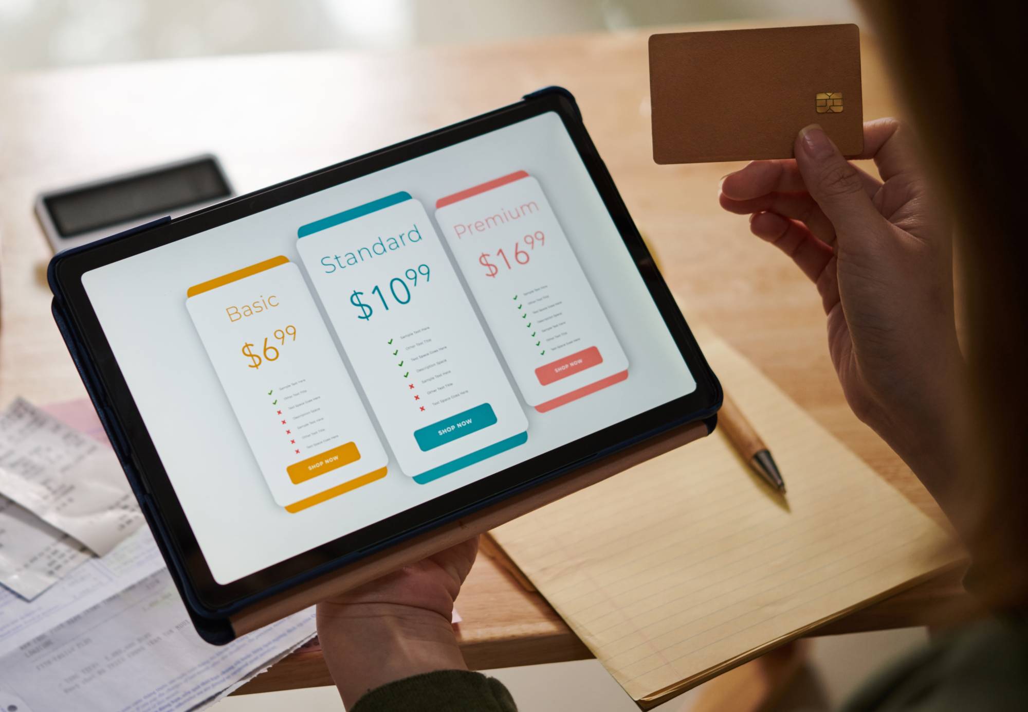 Woman paying for service subscription