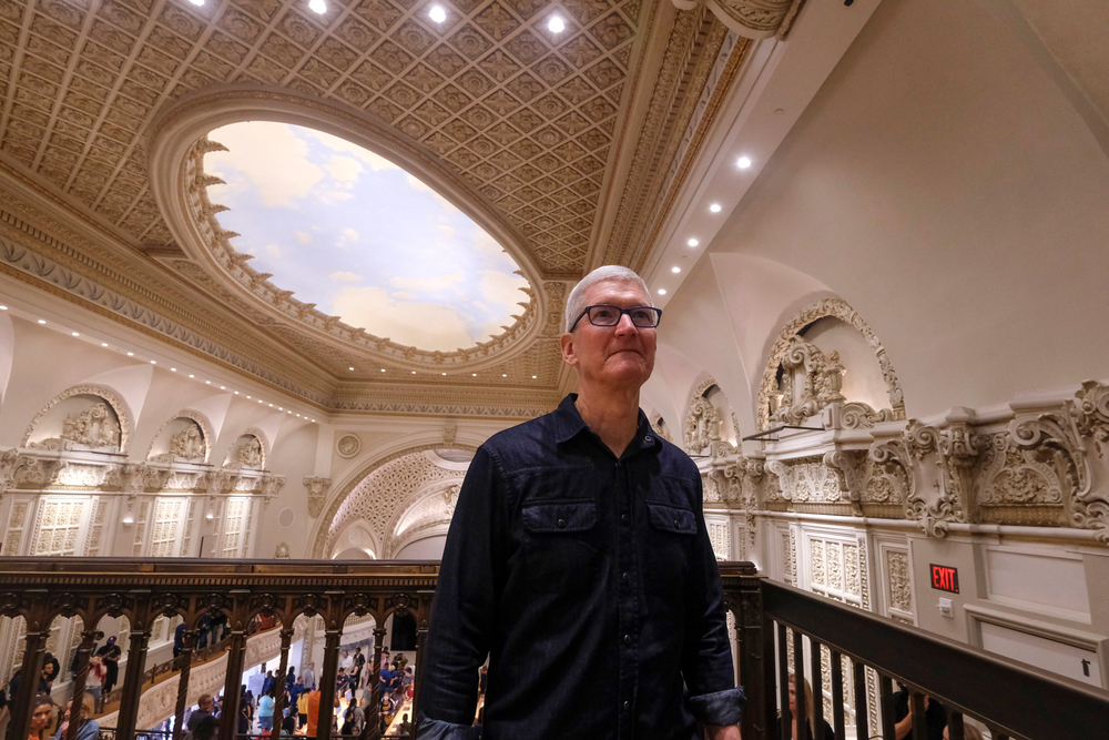 Tim Cook attends the grand opening of the new Apple Tower