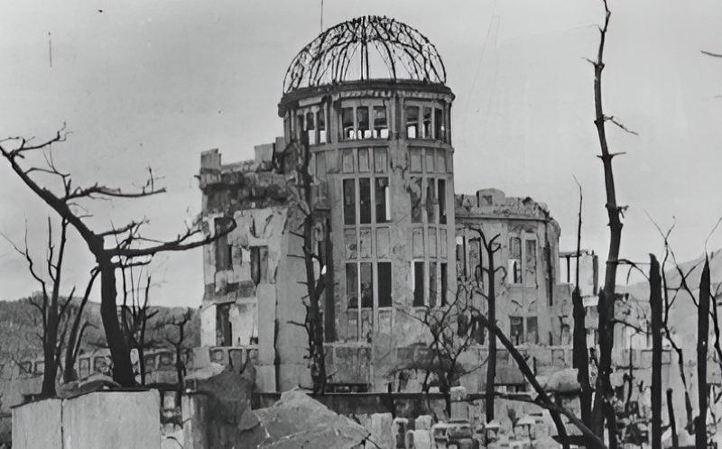 Among the ruins of buildings in Hiroshima 1945