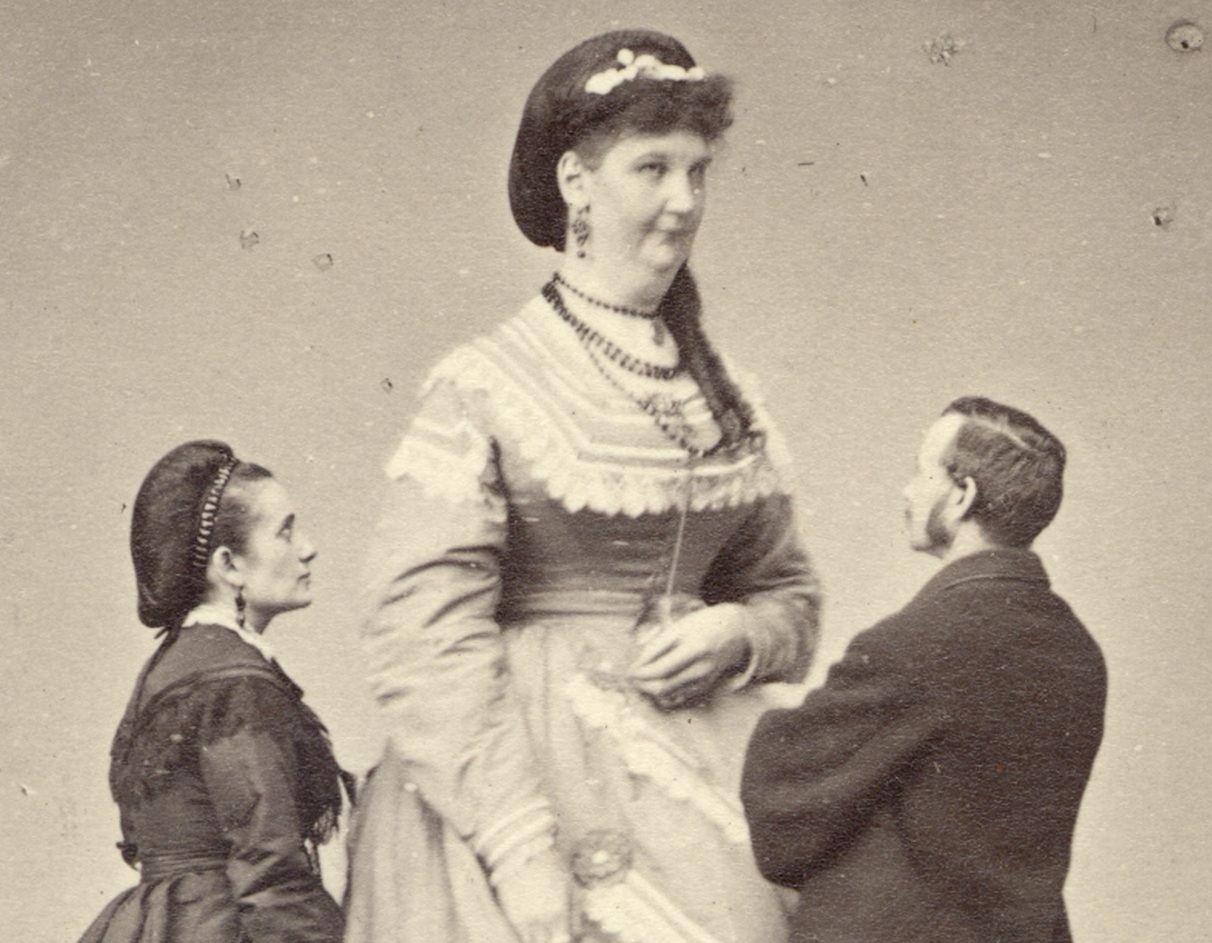 Photograph of Anna Swan, who made an appearance in Virginia City with the Museum of Living Wonders in 1870
