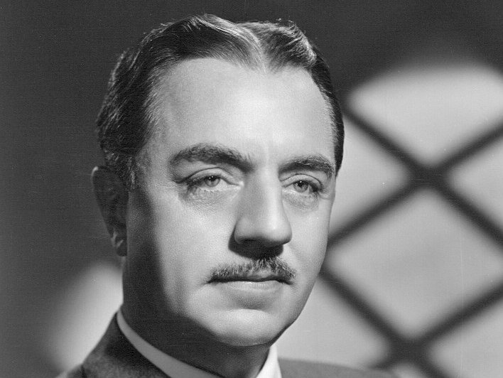 Grayscale Portrait Photo of American actor William Horatio Powell