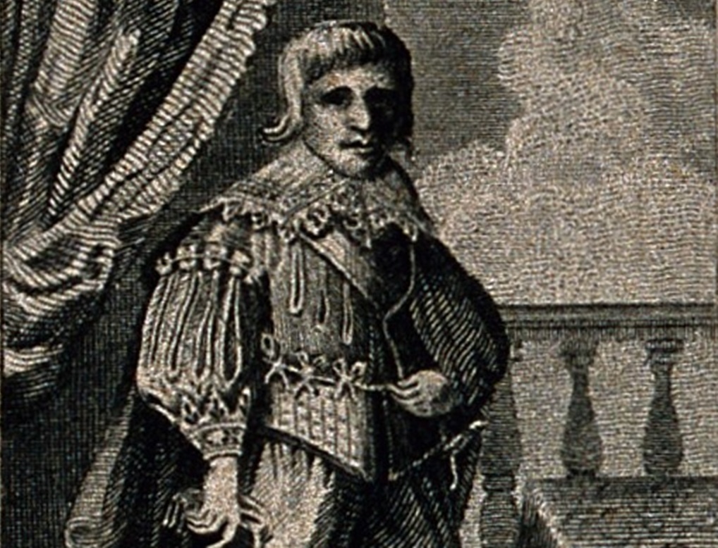 Jeffery Hudson, a dwarf. Line engraving.