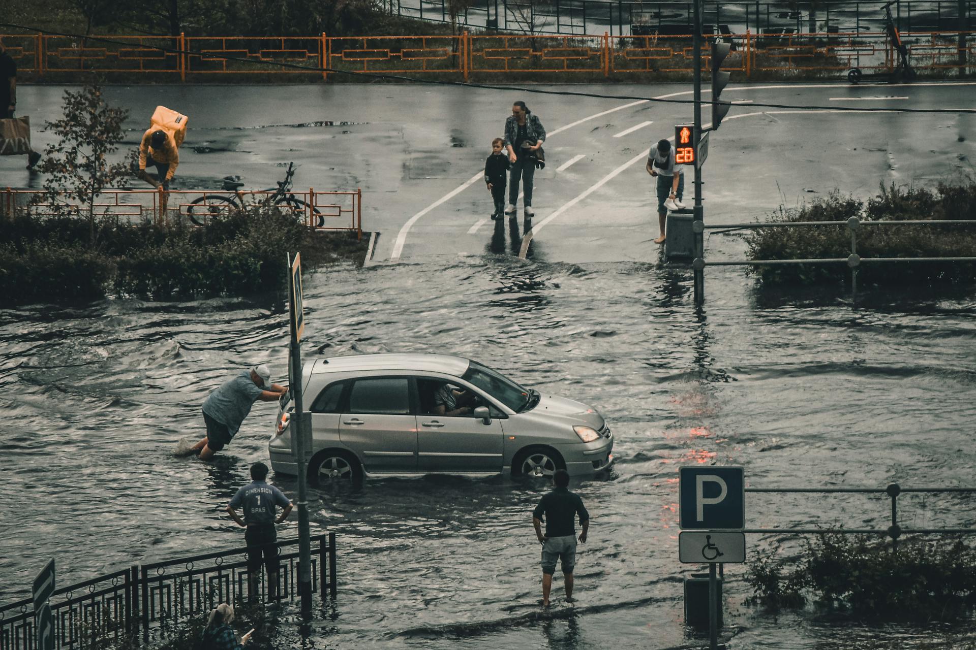 Disastrous flood on a street