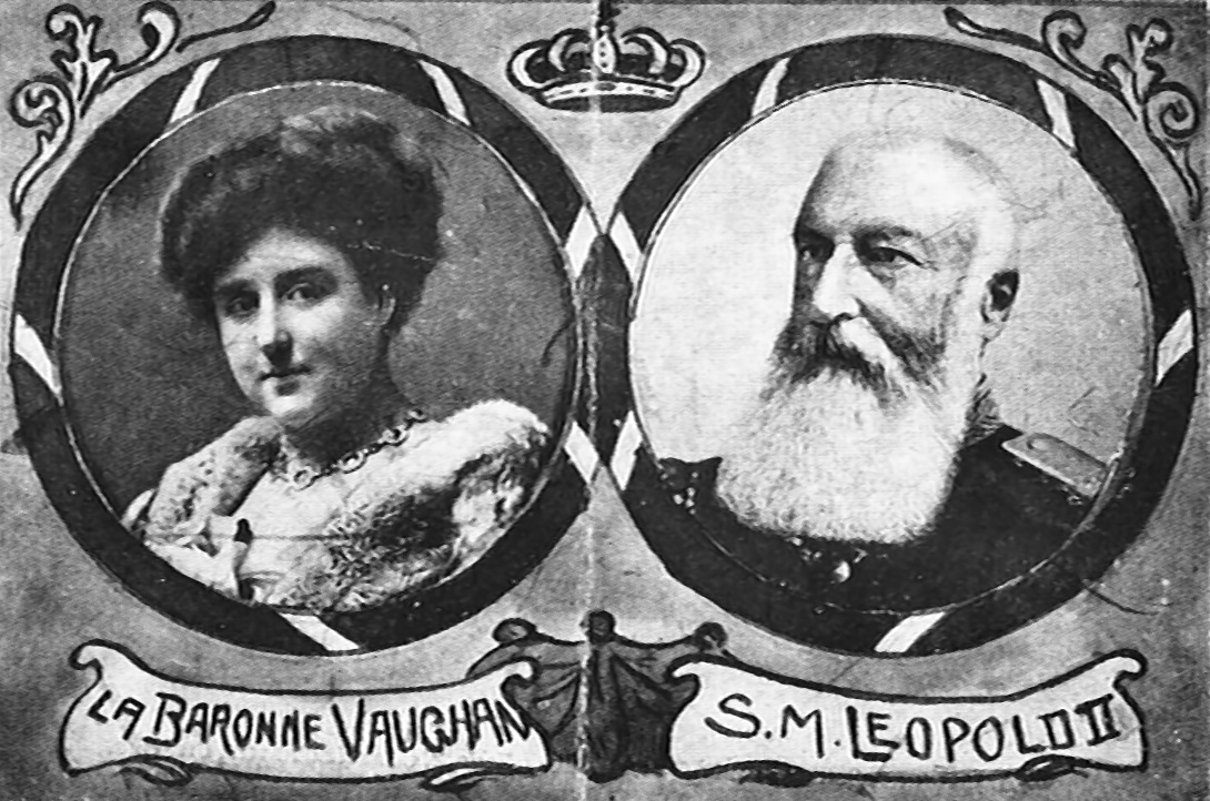 Old postcard of the King Leopold II of Belgium with Caroline Delacroix, Baroness Vaughan.