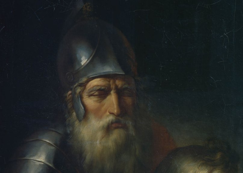 A portrait of Belisarius with eyes closed