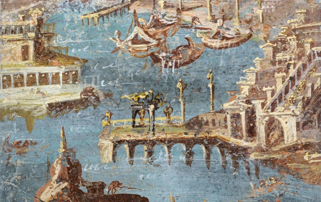 Panorama of a port, usually identified with that of Pozzuoli