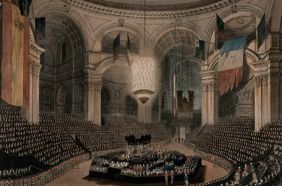 Nelson's coffin in the crossing of St Paul's, during the funeral service