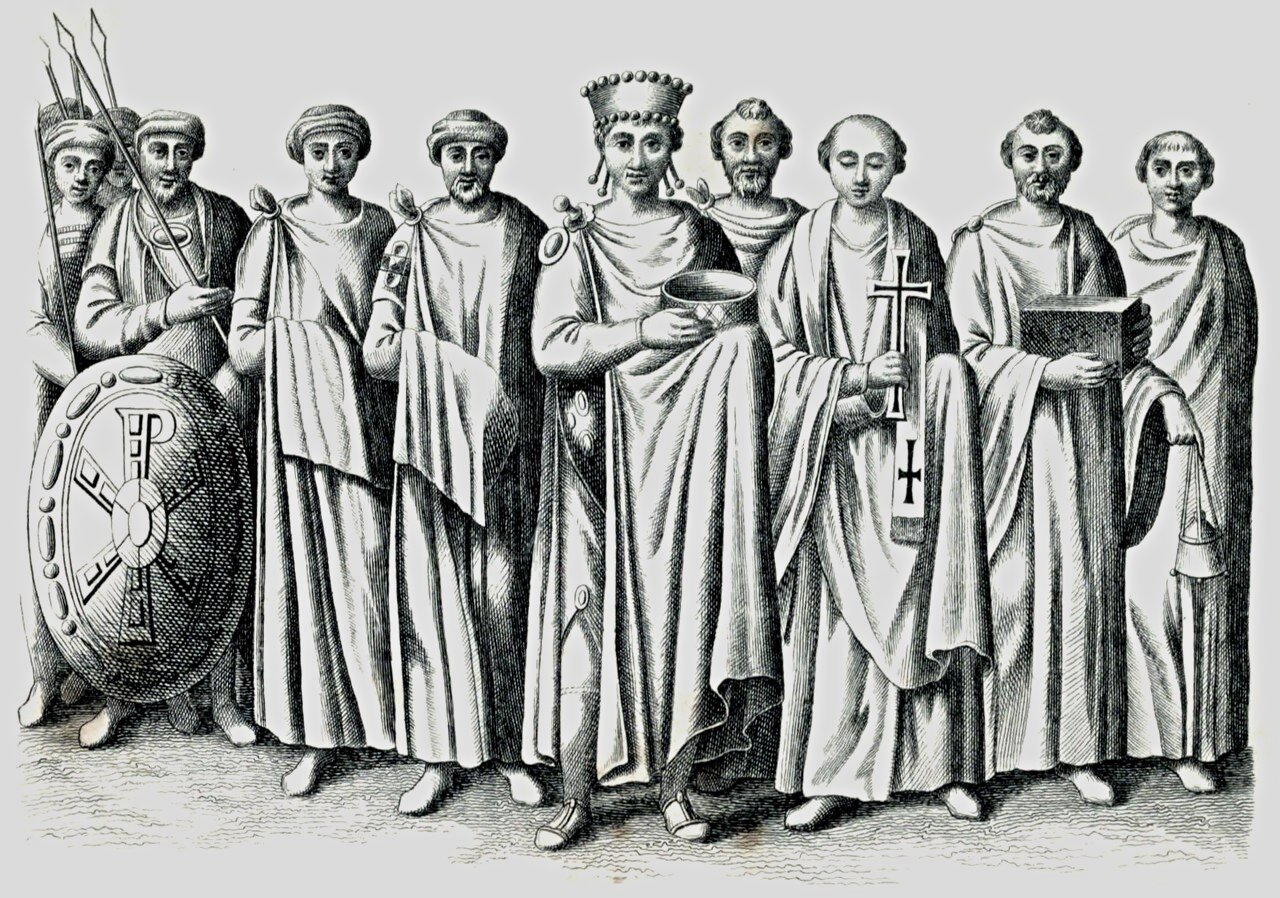 Emperor Iustinianus accompanied by Romans