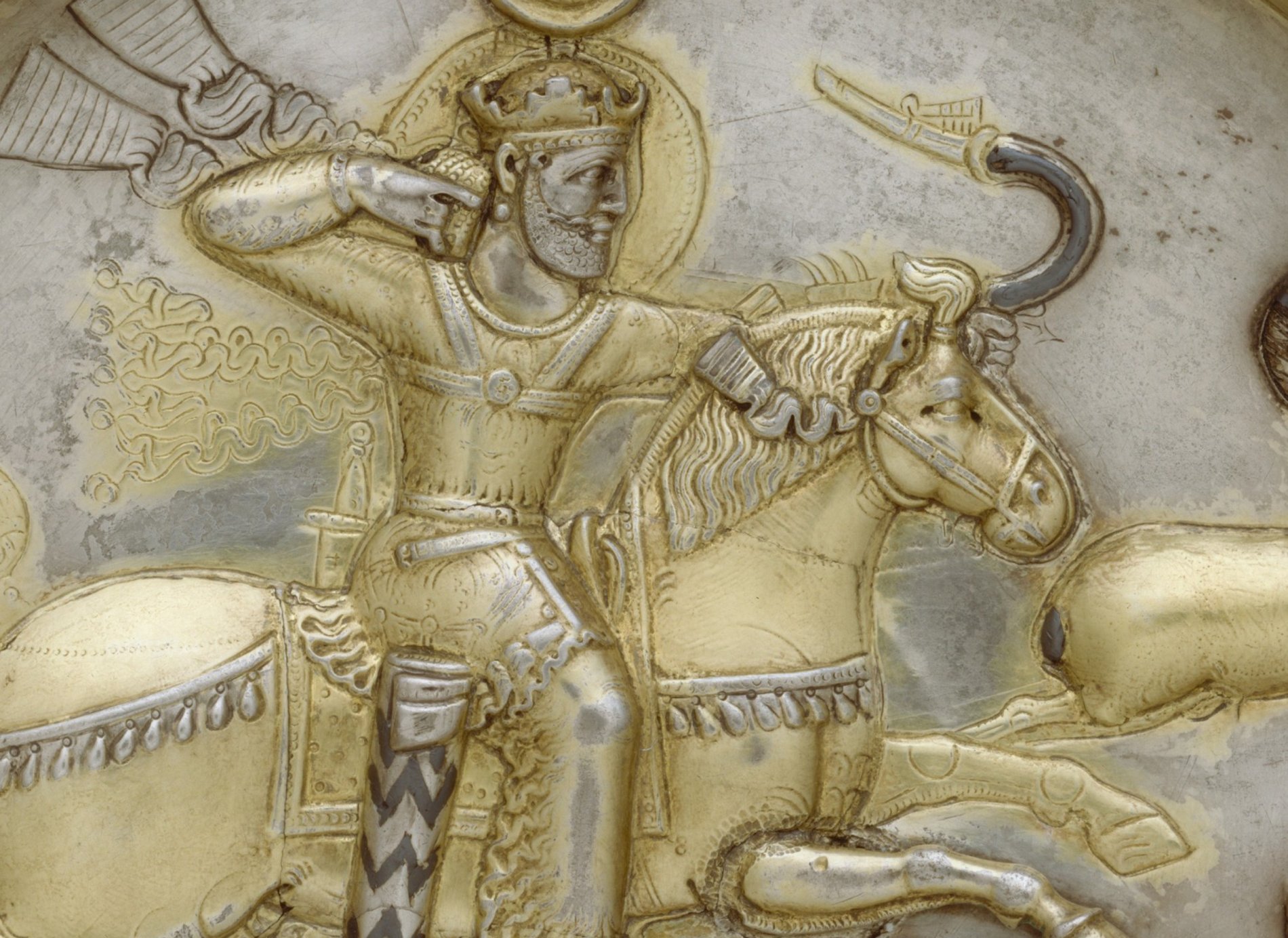 Plate With King Kavad I Hunting Rams