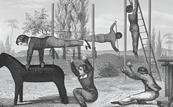 Children exercising in an outdoor gymnasium