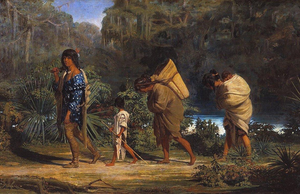 Louisiana Indians Walking Along a Bayou