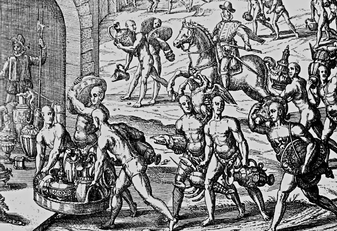 Ramson payment of Atahualpa brought to Francisco Pizarro at Cajamarca