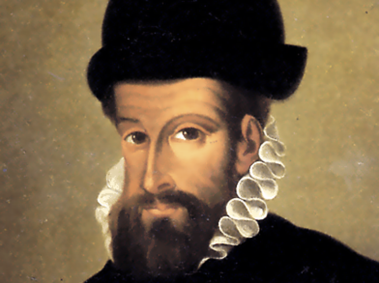 Portrait Of Francisco Pizarro wearing a black hat