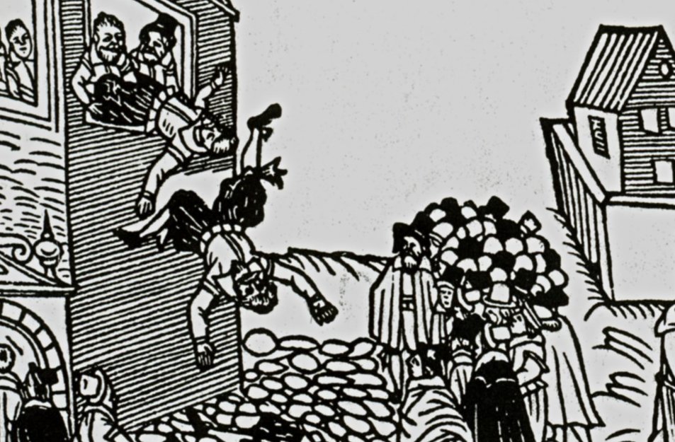The Defenestration of Prague on a contemporary leaflet