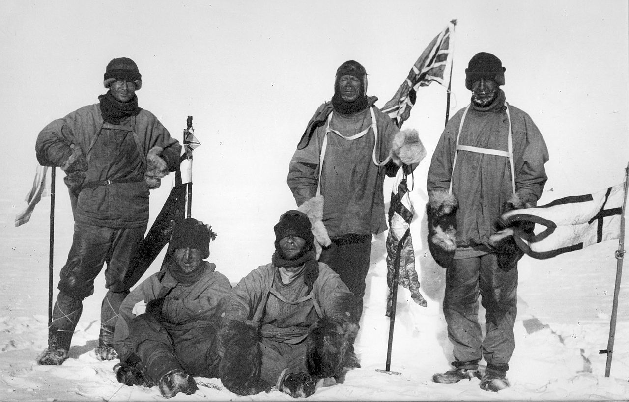 Scott's party at the South Pole: Oates, Bowers, Scott, Wilson and Evans.