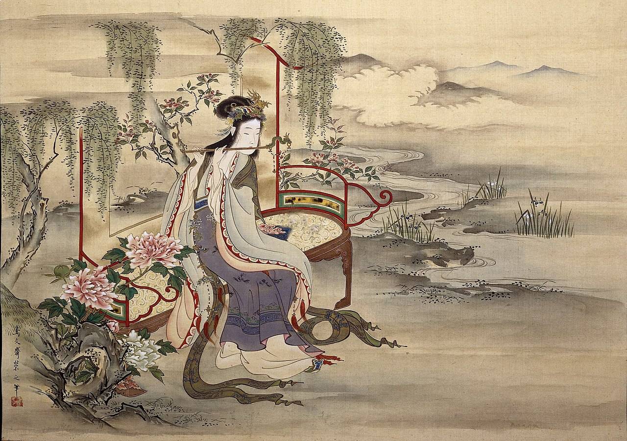 The Chinese beauty Yang Guifei in blue outfit