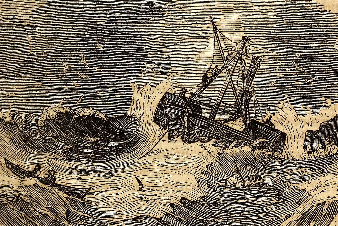 Grace Darling and her father sailing in the stormy sea