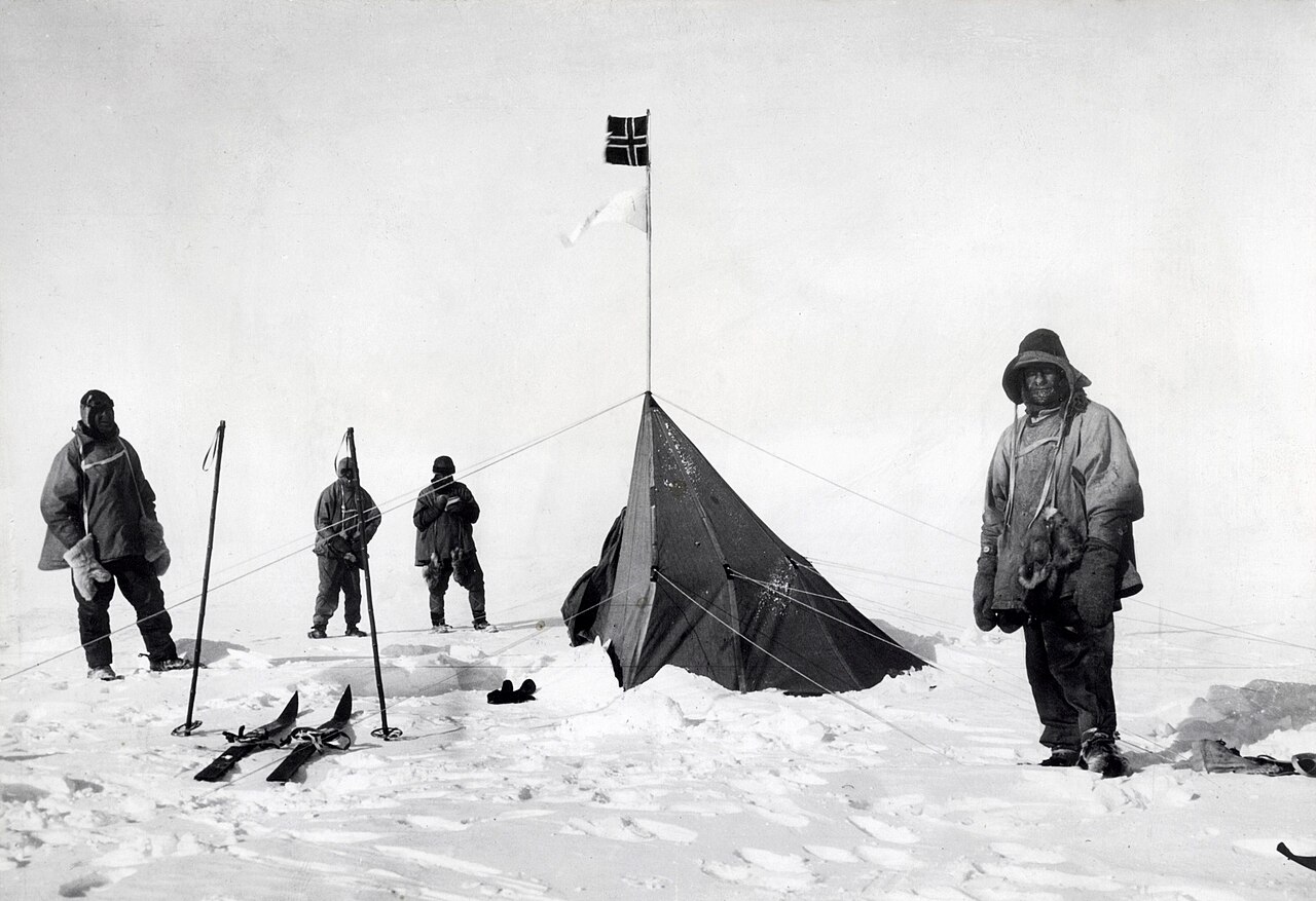 Polar explorer Robert Falcon Scott at the tent of his rival Roald Amundsen