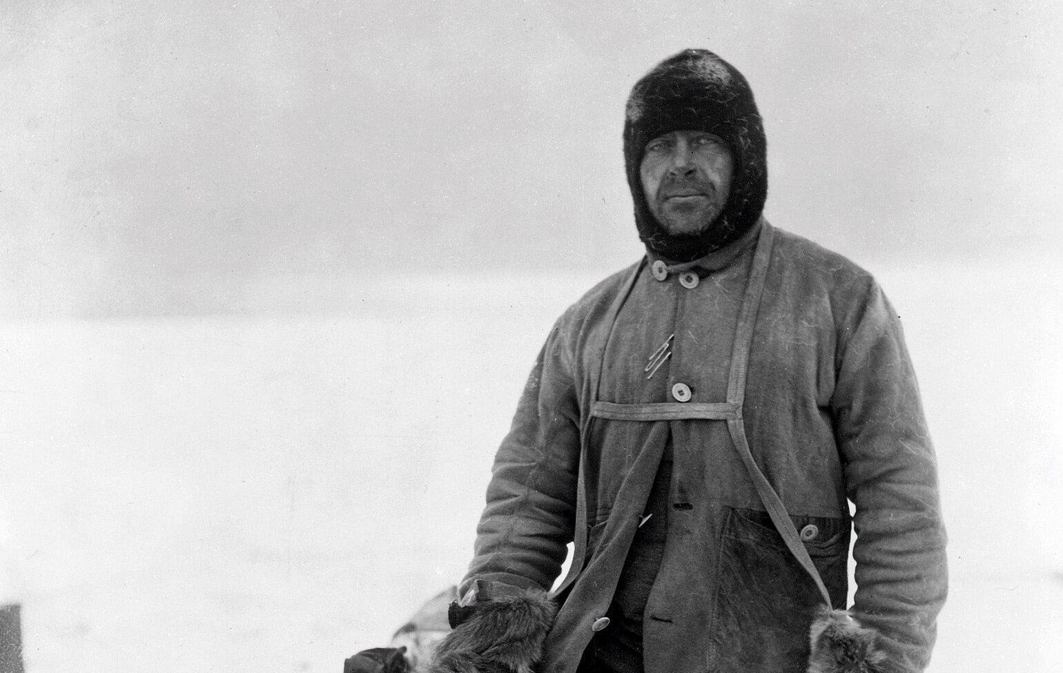 Polar explorer Robert Falcon Scott in the snow of the South Pole