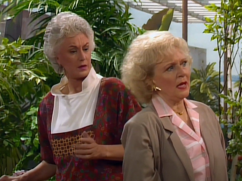 A visually captivating still taken from a pivotal moment in the television sitcom The Golden Girls (1985-1992)