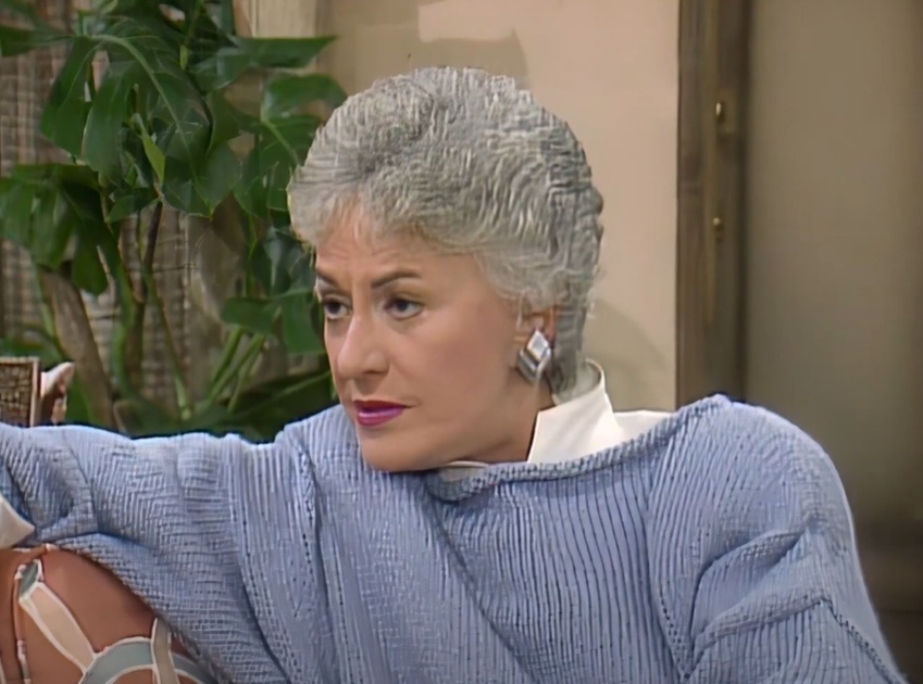 A visually captivating still taken from a pivotal moment in the television sitcom The Golden Girls (1985-1992)